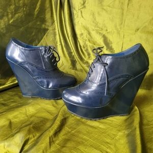 Women's Navy Wedge Oxford Platforms By Bamboo
